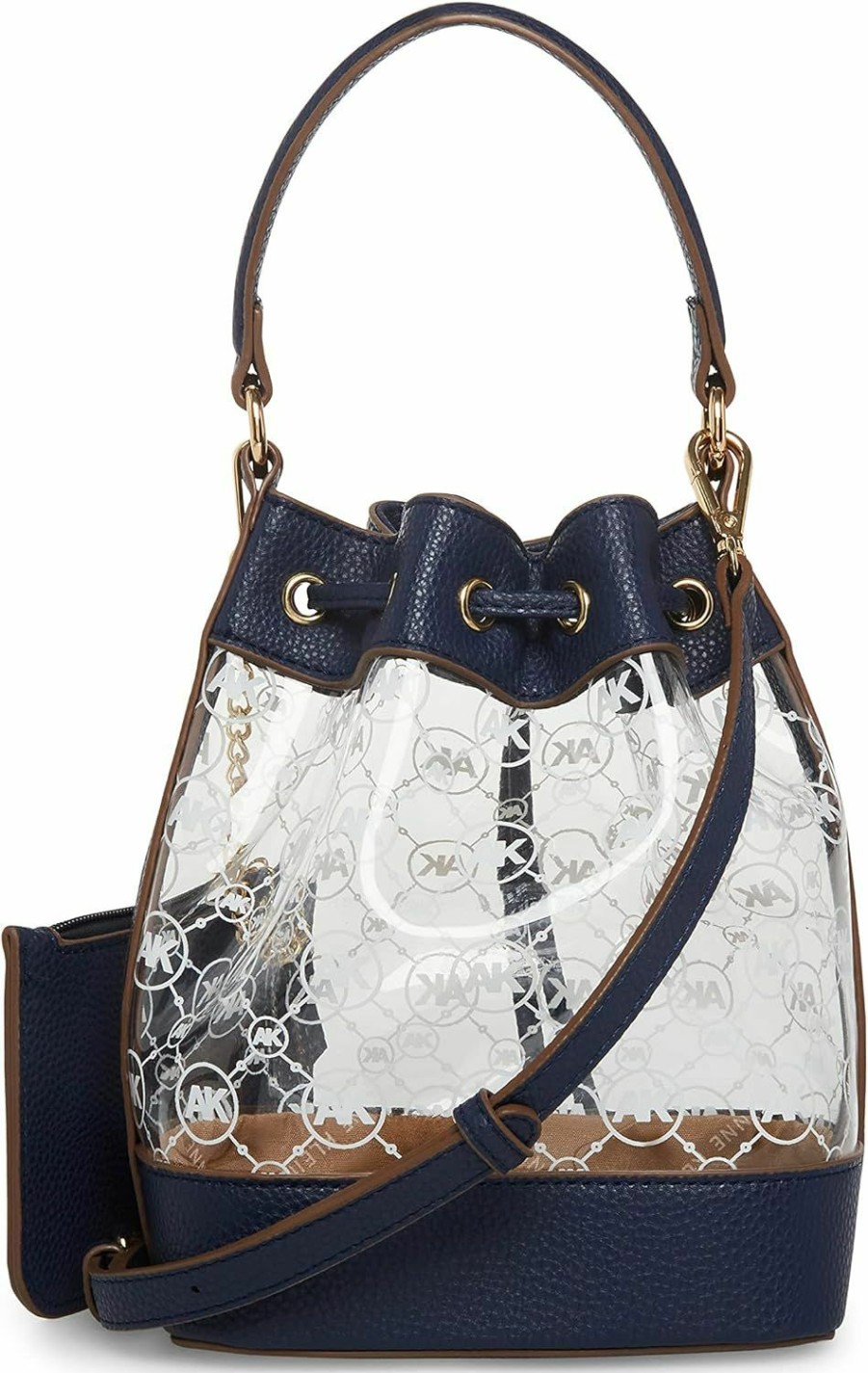 Anne Klein Crossbody Handbags | Anne Klein Womens Anne Klein Ring Logo Bucket Crossbody, Clear Ak Logo Print Distant Mountain, One Size Us