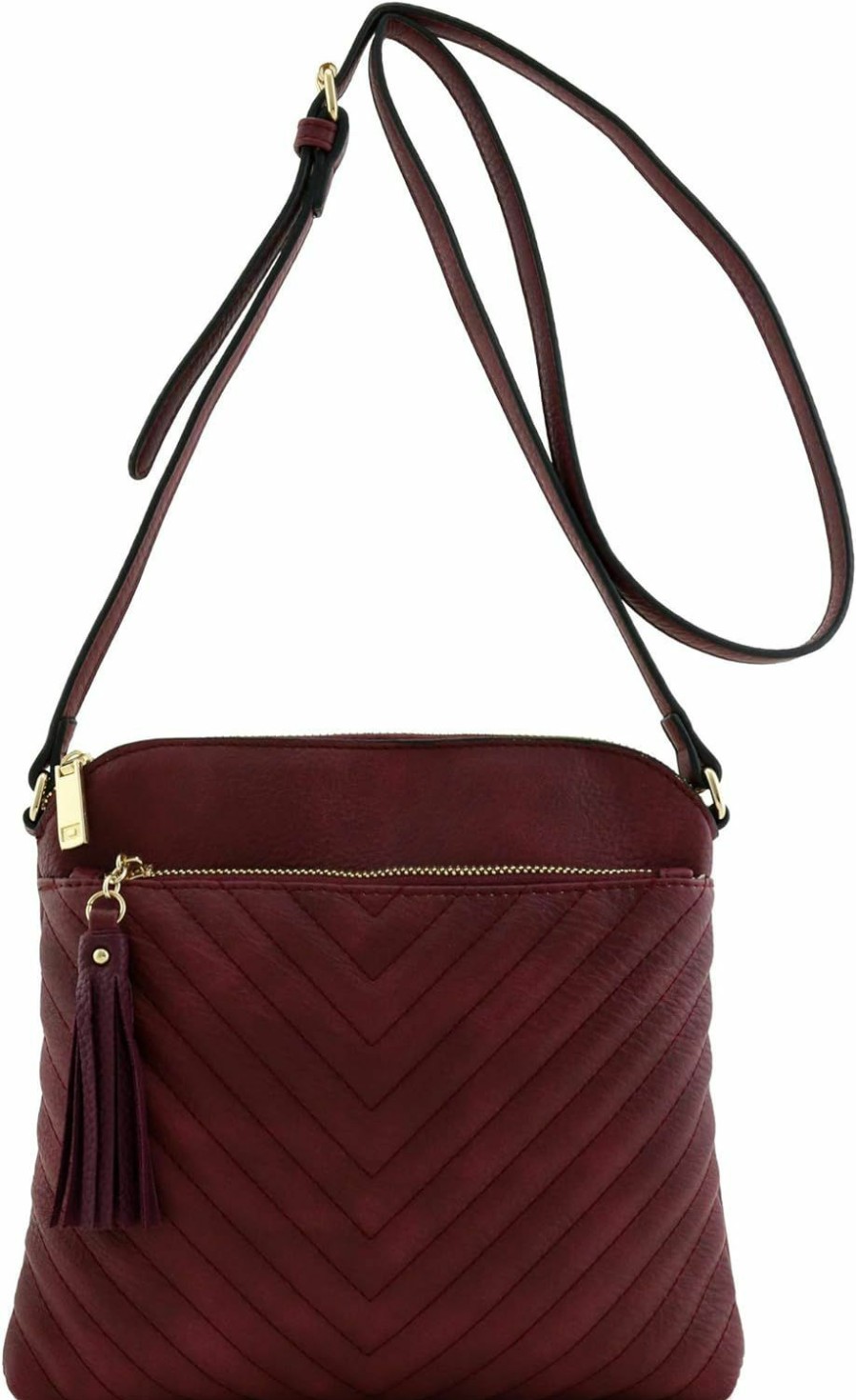 FashionPuzzle Crossbody Handbags | Fashionpuzzle Chevron Quilted Medium Crossbody Bag With Tassel Accent