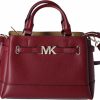 Michael Kors Crossbody Handbags | Michael Kors Reed Small Center Zip Logo Belted Satchel Crossbody Dark Cherry Leather