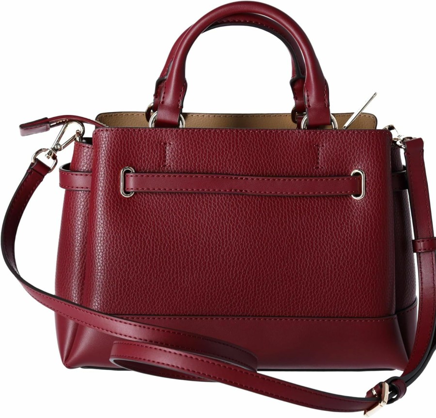 Michael Kors Crossbody Handbags | Michael Kors Reed Small Center Zip Logo Belted Satchel Crossbody Dark Cherry Leather