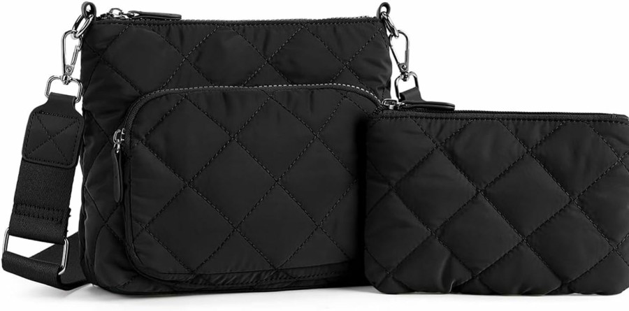 WESTBRONCO Crossbody Handbags | Westbronco Quilted Crossbody Bags For Women Multi Zipper Pockets Nylon Purses With Wallet Set