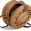 BAGDEPOT Crossbody Handbags | Bagdepot Round Rattan Bag With Shoulder Leather Strap. Made From Natural Rattan