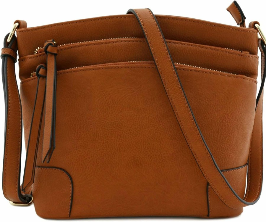 FashionPuzzle Crossbody Handbags | Fashionpuzzle Triple Zipper Pocket Medium Crossbody Bag