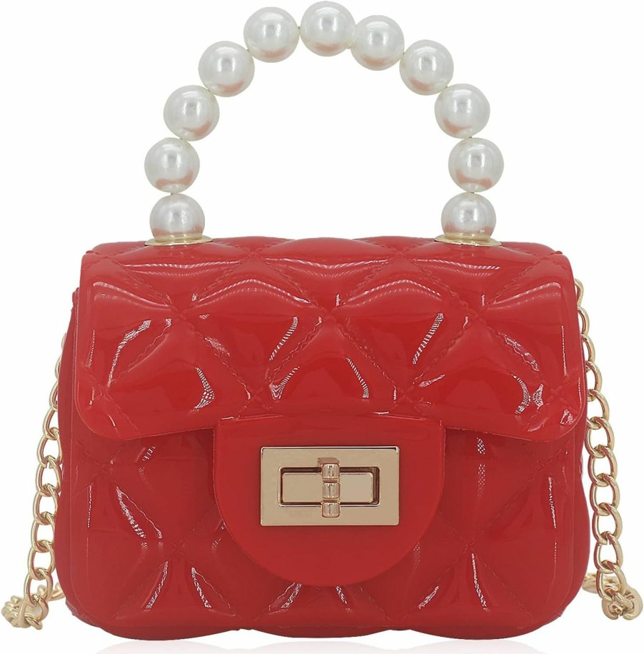 Nodeber Crossbody Handbags | Mini Jelly Purse Flap Handbag With Pearls Top Handle Faux Quilted Crossbody Bag