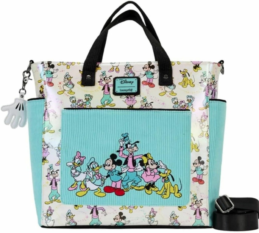 Loungefly Crossbody Handbags | Loungefly Disney100 Mickey And Friends Classic All Over Print Iridescent Convertible Tote Bag