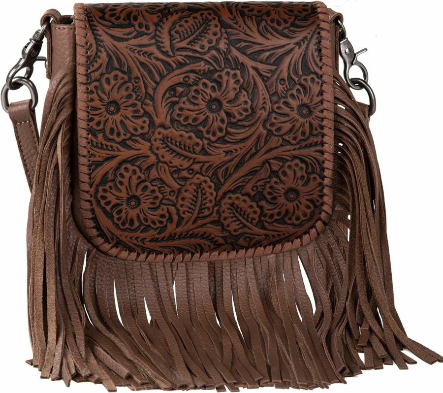 Montana West Crossbody Handbags | Women'S Crossbody Handbags Western Purses For Women Small Crossbody Bags Tooled Leather Fringe Purse Brown Lss-Rlc-L159Br