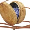 fengyi Crossbody Handbags | Handwoven Round Rattan Bag For Women Bali Ata Straw Bags Adjustable Shoulder Leather Straps