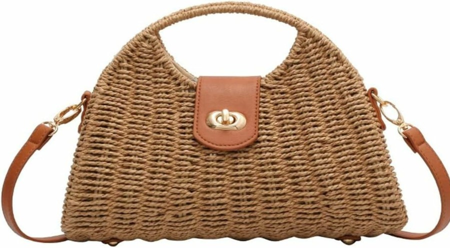 Obosoyo Crossbody Handbags | Summer Straw Bag For Women Straw Hand-Woven Top-Handle Handbag Crossbody Tote Clutch Bags For Travel