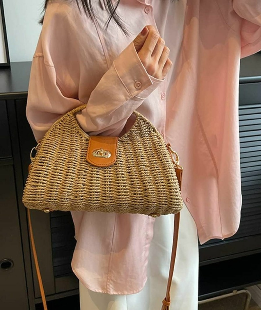 Obosoyo Crossbody Handbags | Summer Straw Bag For Women Straw Hand-Woven Top-Handle Handbag Crossbody Tote Clutch Bags For Travel