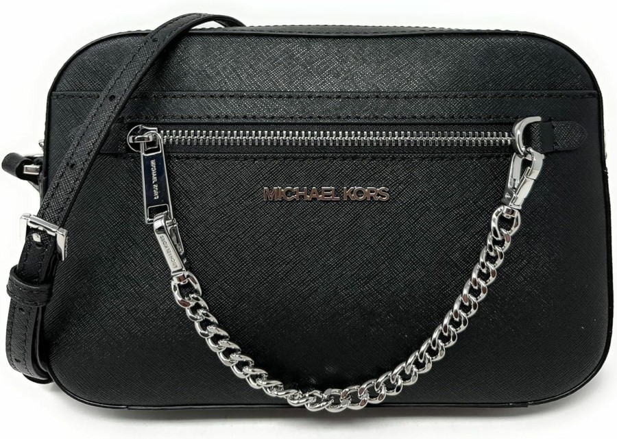 Michael Kors Crossbody Handbags | Michael Kors Jet Set Saffiano Leather Crossbody Bag (Black/Silver, Large)