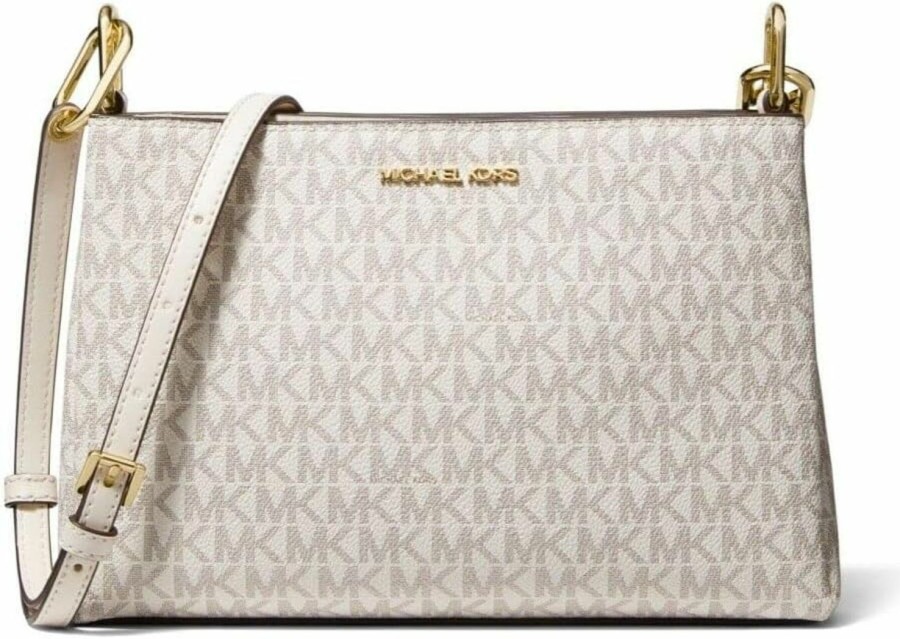 Michael Kors Crossbody Handbags | Michael Kors Trisha Leather Medium Triple Compartment Crossbody (Lt Cream Multi)