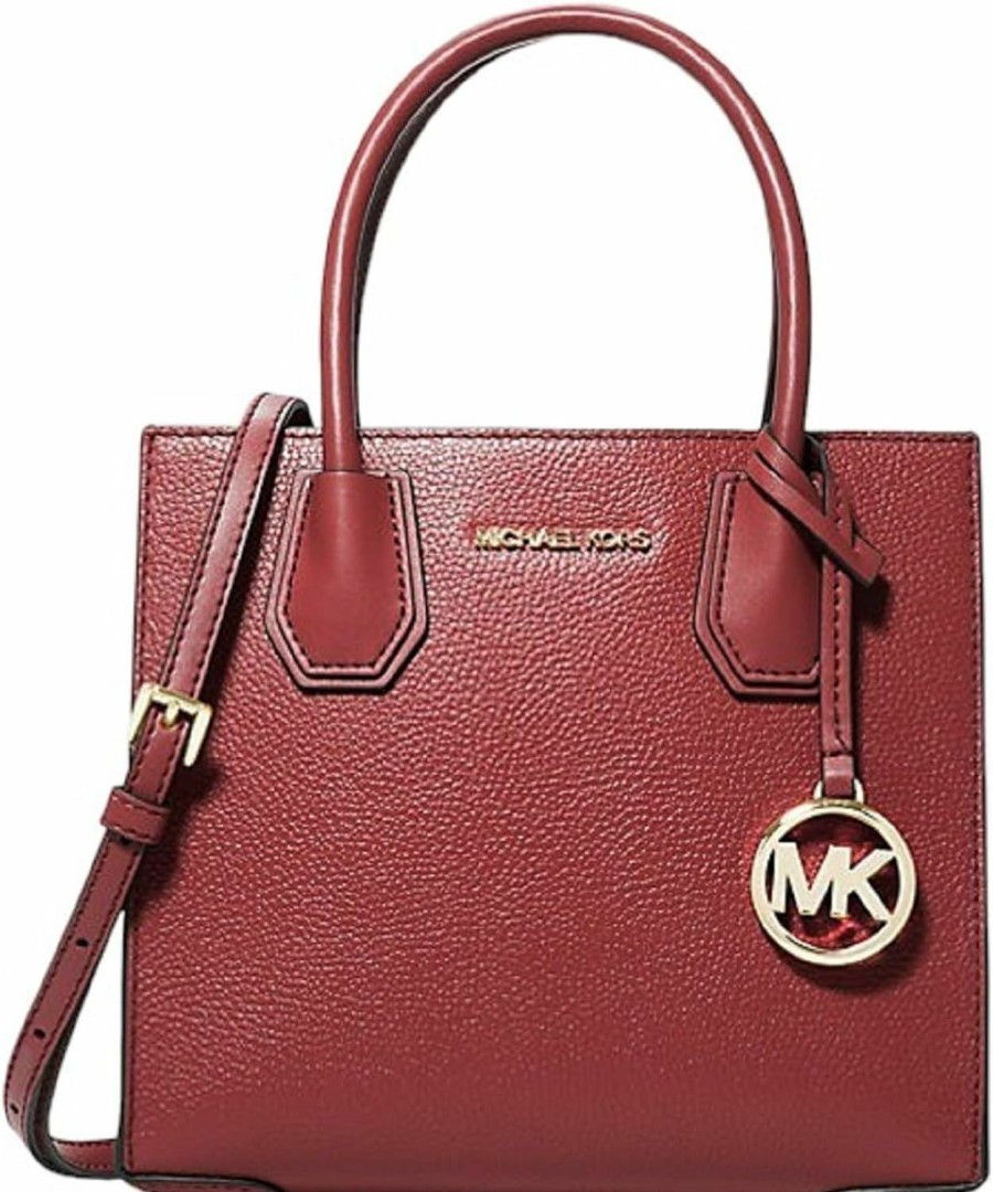 Michael Kors Crossbody Handbags | Michael Kors Mercer Medium Pebbled Leather Crossbody Bag (Dark Cherry)