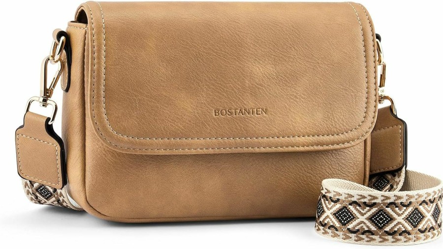 BOSTANTEN Crossbody Handbags | Bostanten Small Crossbody Purses For Women Leather Handbags Shoulder Flodover Bags With Guitar Strap