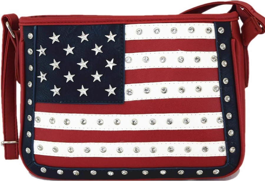 WESTERN ORIGIN Crossbody Handbags | Western Origin American Flag Stars And Stripes Studs Crossbody Handbag Usa Patriotic Women Purse Leather Single Shoulder Bag