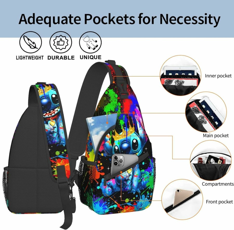 AIOUINBMO Crossbody Handbags | Aiouinbmo Stitch Sling Bag Cartoon Crossbody Sling Backpack Sling Bag Travel Hiking Chest Bag Daypack