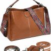 QOECI Crossbody Handbags | Qoeci Brown Genuine Leather Purses For Women Shiny Crossbody Bags For Women Hobo Bags For Women Top Handle Women'S Shoulder Handbag With 3 Adjustable Straps