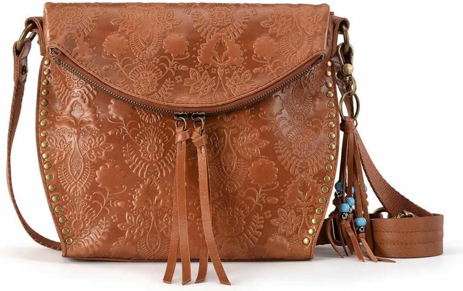 The Sak Crossbody Handbags | The Sak Womens Silverlake Crossbody Bag In Leather Casual Purse With Adjustable Strap Zipper Pockets, Tobacco Floral Embossed Ii, One Size Us