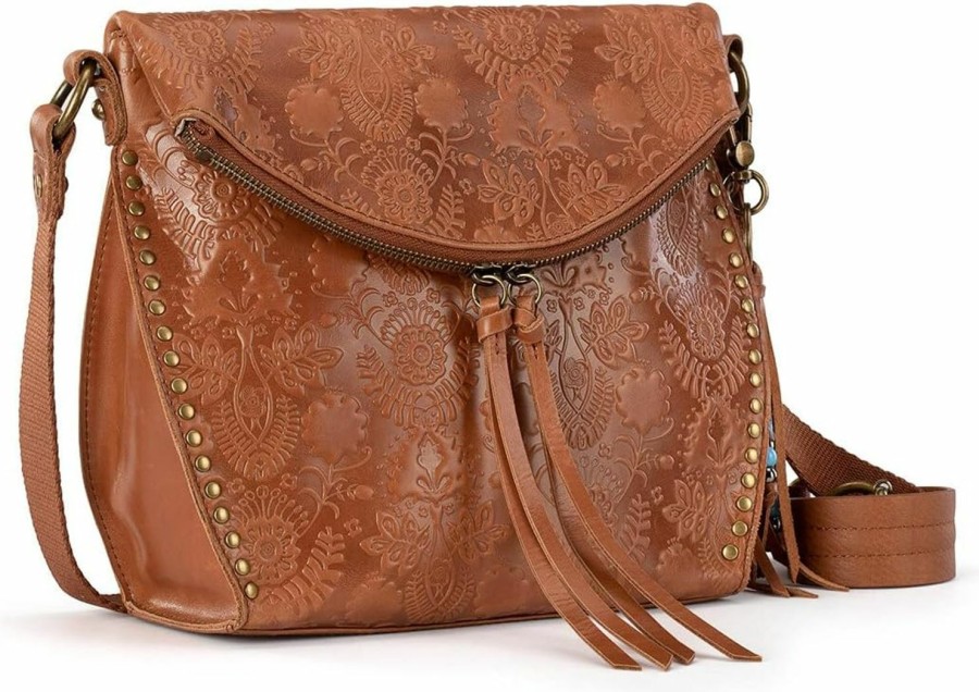 The Sak Crossbody Handbags | The Sak Womens Silverlake Crossbody Bag In Leather Casual Purse With Adjustable Strap Zipper Pockets, Tobacco Floral Embossed Ii, One Size Us