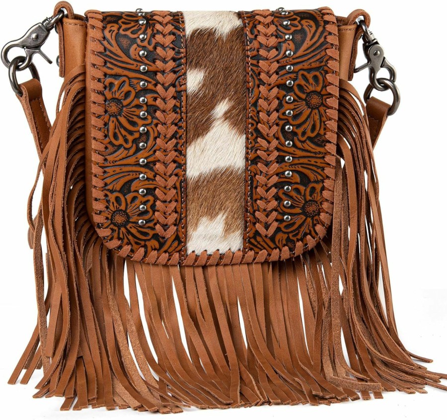 Montana West Crossbody Handbags | Montana West Fringe Purse Western Purses For Women Crossbody Bag Small Leather Cowhide Women'S Crossbody Handbags Brown Lss-Rlc-L168Br