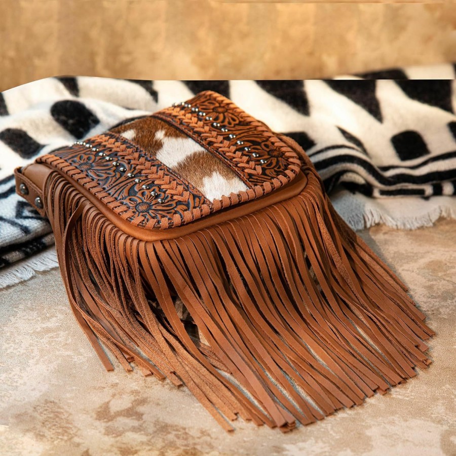 Montana West Crossbody Handbags | Montana West Fringe Purse Western Purses For Women Crossbody Bag Small Leather Cowhide Women'S Crossbody Handbags Brown Lss-Rlc-L168Br