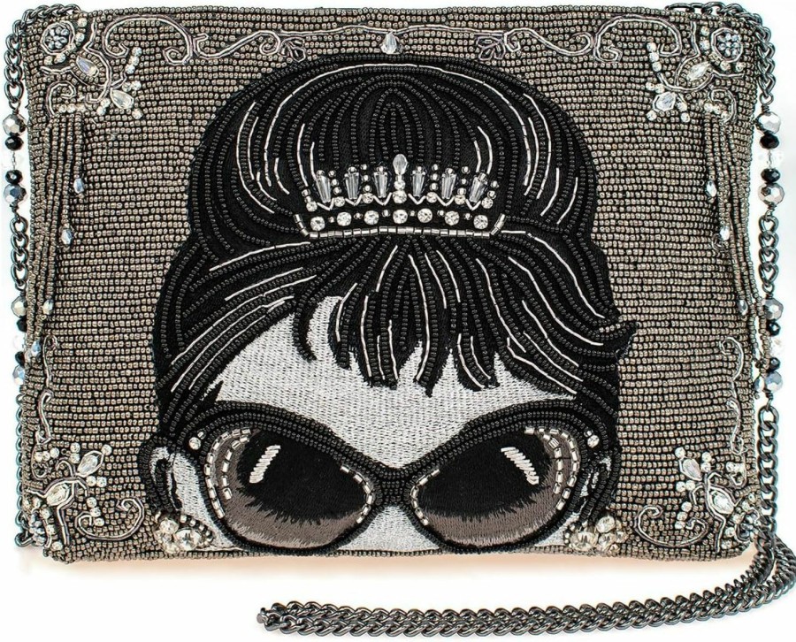 Mary Frances Crossbody Handbags | Mary Frances Beauty Beaded Crossbody Clutch Handbag, Pewter