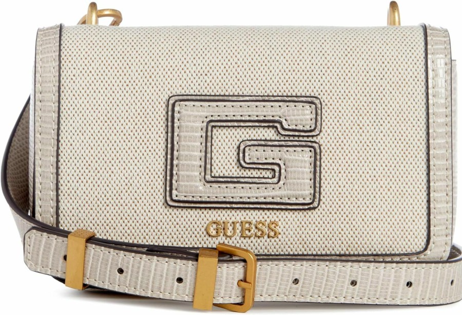 GUESS Crossbody Handbags | Guess G Status Mini Crossbody Flap, Natural/Taupe