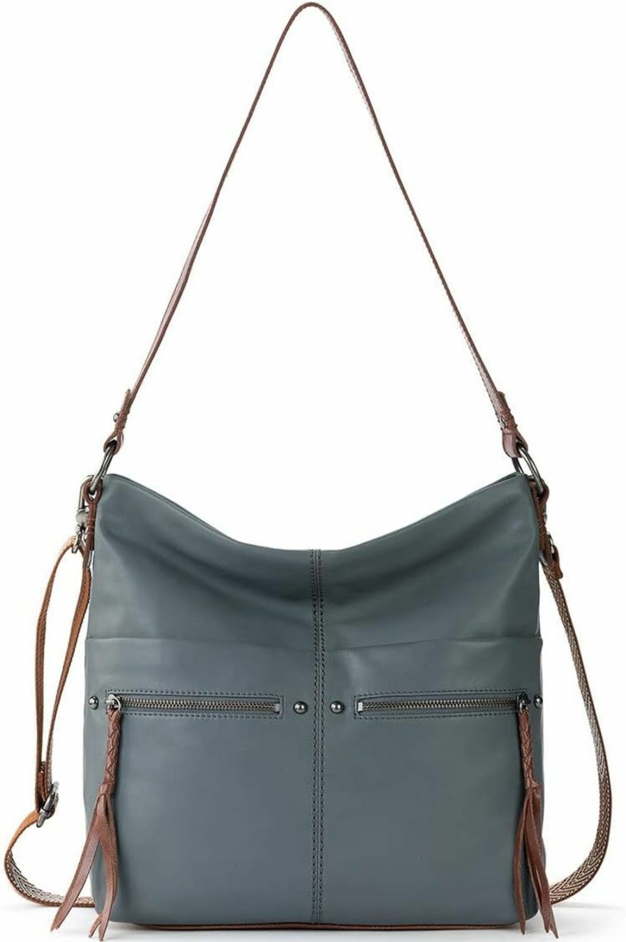 The Sak Crossbody Handbags | The Sak Ashland Bucket Bag In Leather, Single Shoulder Strap, Dusty Blue Ii