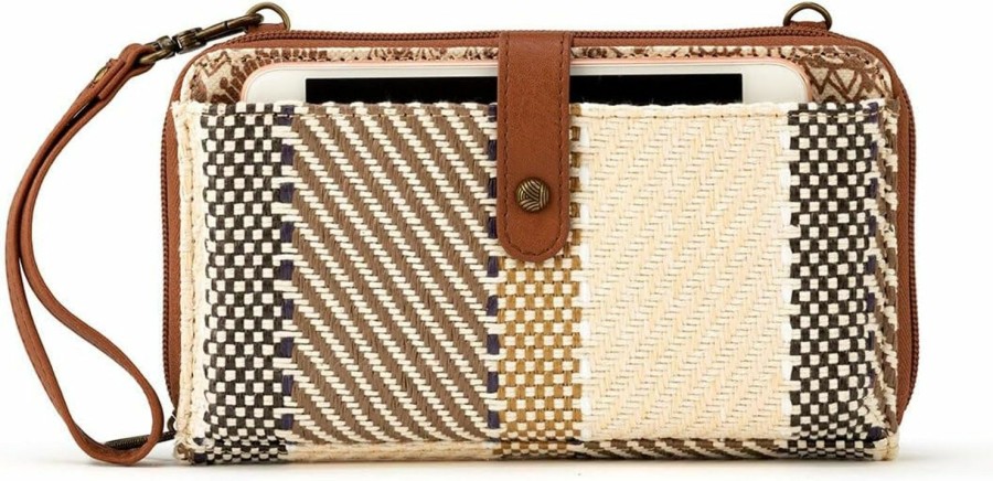 Sakroots Crossbody Handbags | Sakroots Large Smartphone Crossbody In Canvas, Detachable Wristlet Strap, Tobacco Batik World Woven