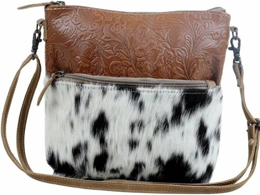 Myra Bag Crossbody Handbags | Myra Bag Engraved Crossbody Bag Upcycled Cowhide & Leather S-2877