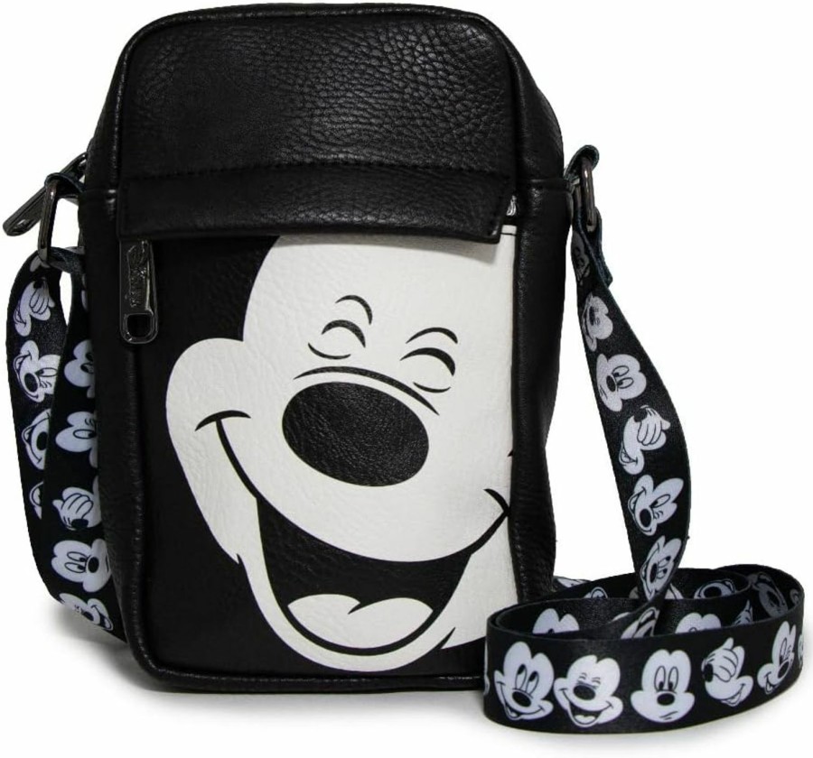 Buckle-Down Crossbody Handbags | Buckle Down Disney Bag, Cross Body, Mickey Mouse Smiling Face Black White, Vegan Leather