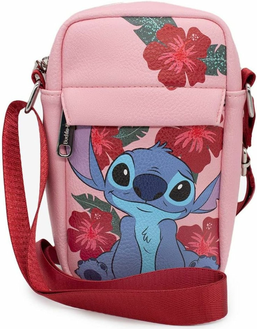 Buckle-Down Crossbody Handbags | Buckle Down Disney Bag, Cross Body, Lilo, Stitch Sweet Smiling Pose With Flowers, Pink, Vegan Leather