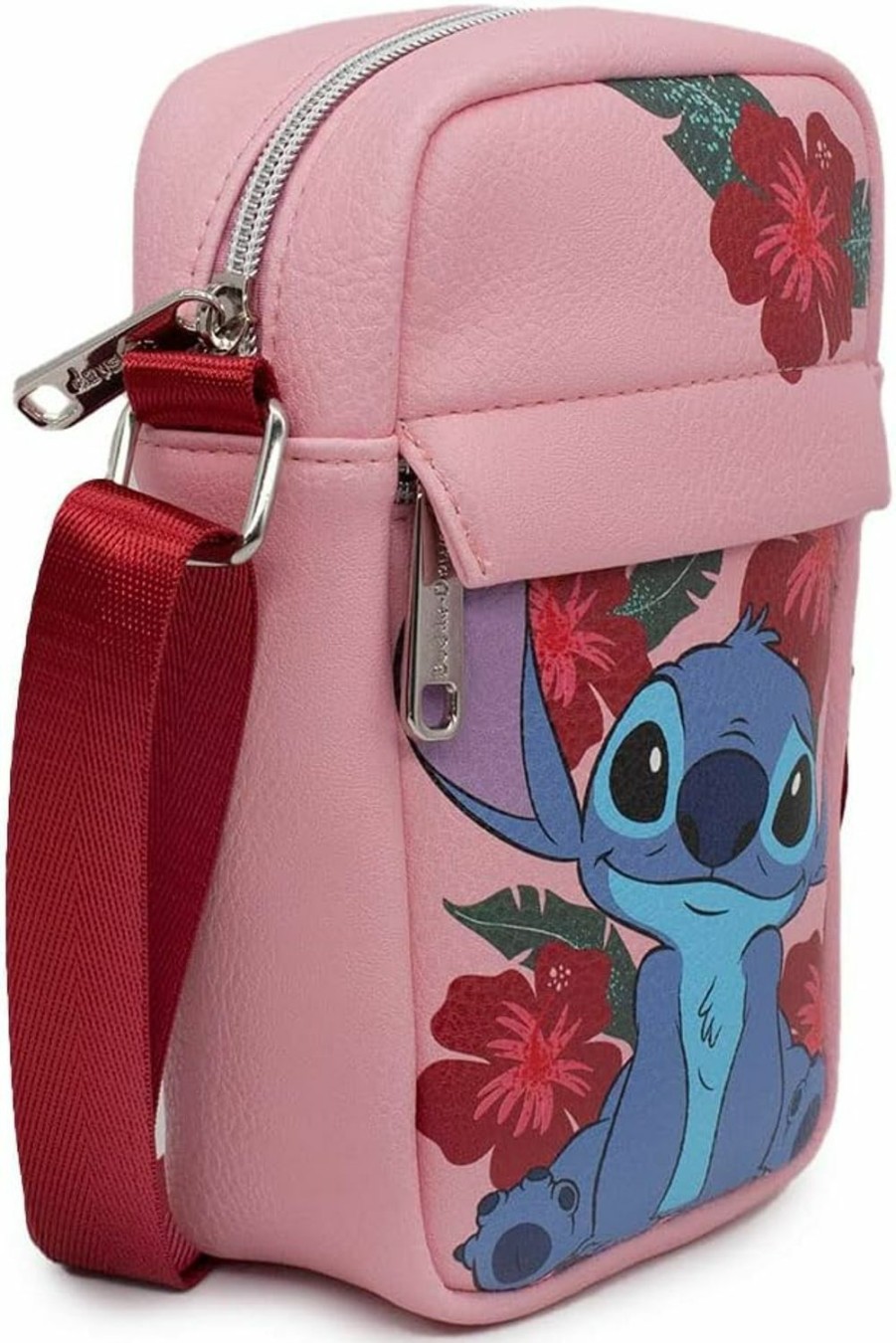 Buckle-Down Crossbody Handbags | Buckle Down Disney Bag, Cross Body, Lilo, Stitch Sweet Smiling Pose With Flowers, Pink, Vegan Leather