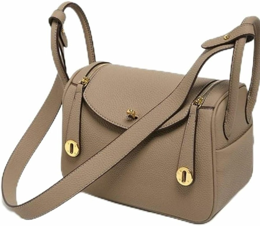 HWHXCZYH Crossbody Handbags | Exquisite Cowhide Lychee Grain Mini Lindy - Women'S Ultimate Fashion Shoulder Handbag With Gold Buckle Accessory (S,Grey)