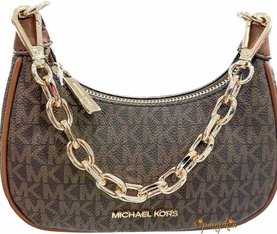 Michael Kors Crossbody Handbags | Michael Kors Cora Mini Brown Signature Pvc Zip Pouchette Crossbody Handbag Women'S Purse