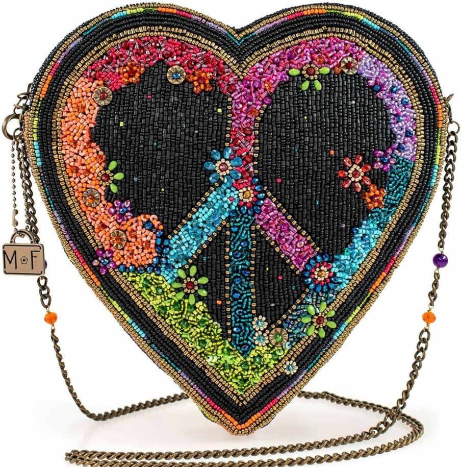 Mary Frances Crossbody Handbags | Mary Frances Peace Out Beaded Heart Crossbody Handbag, Multicolor