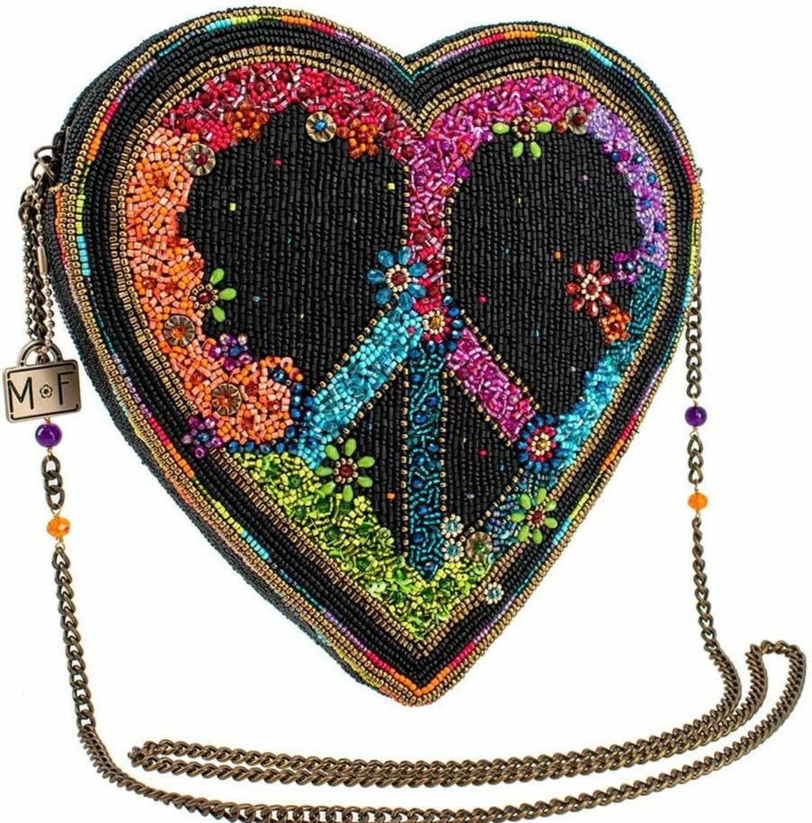 Mary Frances Crossbody Handbags | Mary Frances Peace Out Beaded Heart Crossbody Handbag, Multicolor