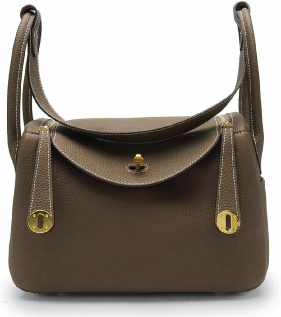 HWHXCZYH Crossbody Handbags | Exquisite Cowhide Lychee Grain Mini Lindy - Women'S Ultimate Fashion Shoulder Handbag With Gold Buckle Accessory (M,Khaki)