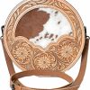 Merbaa Crossbody Handbags | Merbaa Western Handtooled Cowhide Hairon Canteen Crossbody Bag With Adjustable Detachable Leather Strap,Antique Dye Finish