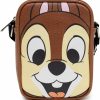 Buckle-Down Crossbody Handbags | Disney Bag, Cross Body, Chip Character Face Close Up On Front And Text On Back, Brown, Vegan Leather