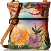 Anuschka Crossbody Handbags | Anna Anuschka Slim Crossbody Bag | Genuine Leather | Antique Hibiscus