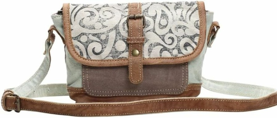 Myra Bag Crossbody Handbags | Myra Bag Leaf Swirls Upcycled Canvas Crossbody Bag S-1153, Brown, Size One Size