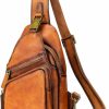 NIUCUNZH Crossbody Handbags | Niucunzh Genuine Leather Sling Bag Front Metal-Latch Crossbody Bags Handmade Vintage Chest Shoulder Backpack For Women Men